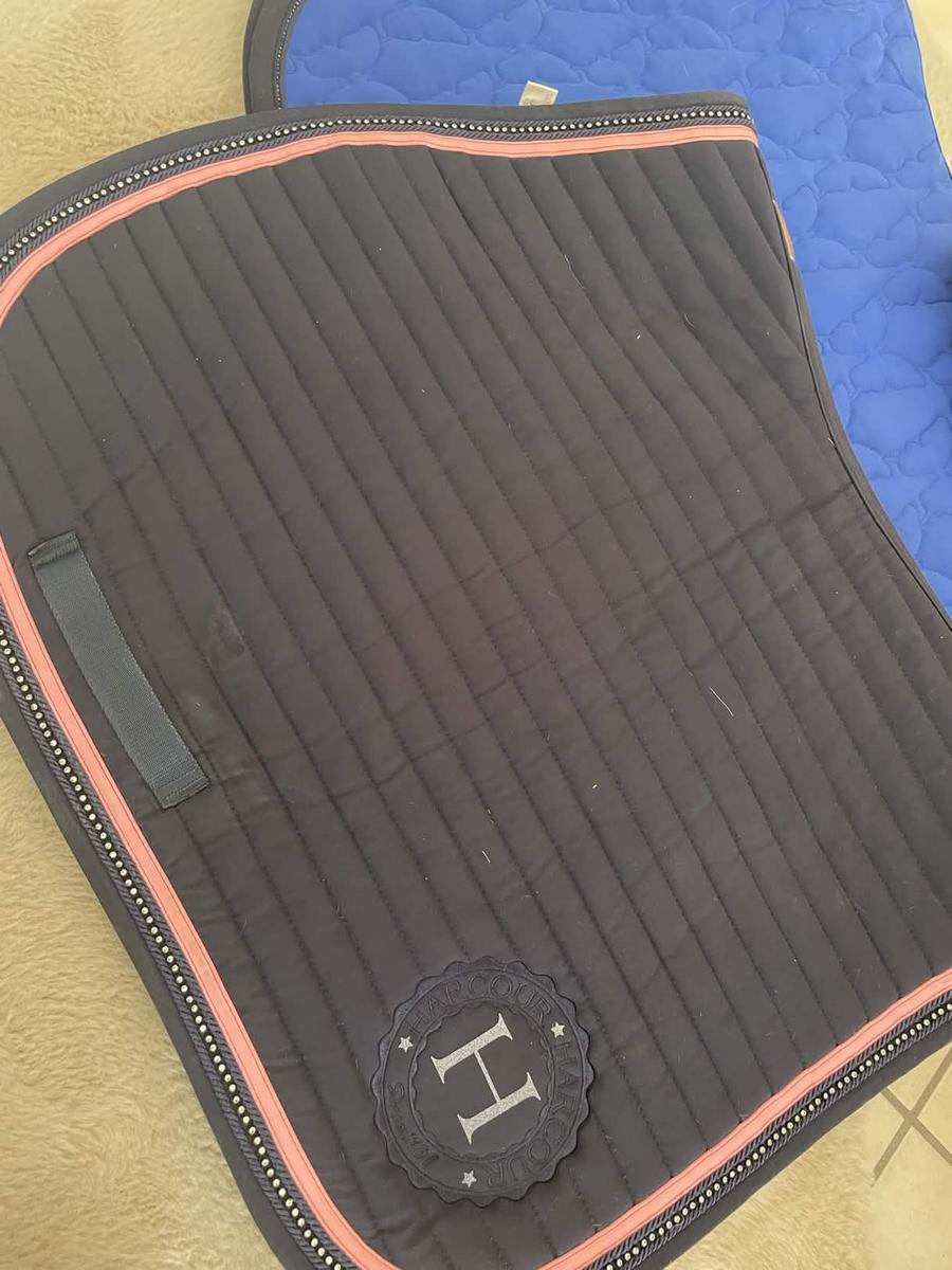 Tapis harcour romane bleu navy liseré rose