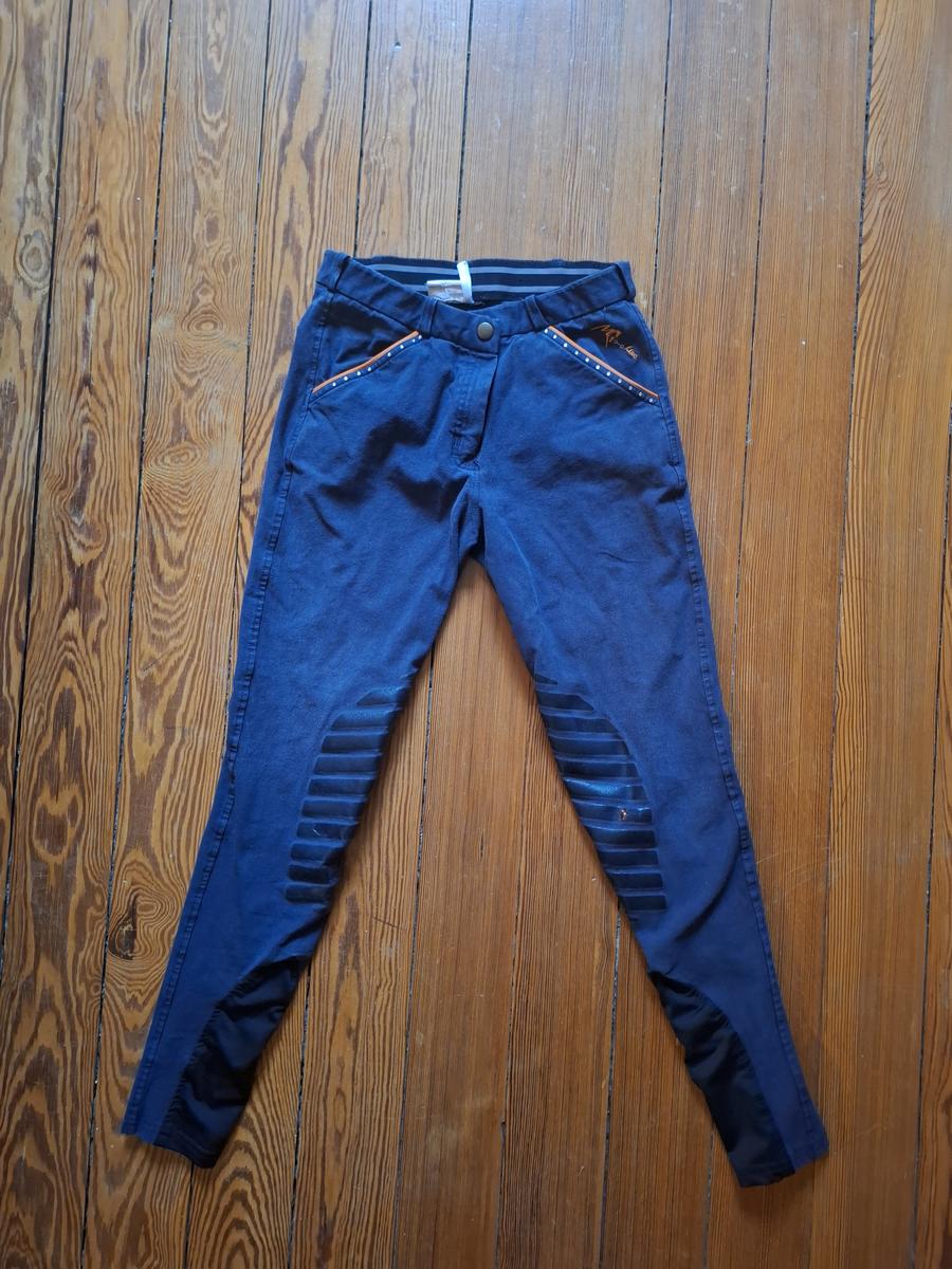 Pantalon Bleu marine liseré orange et strass