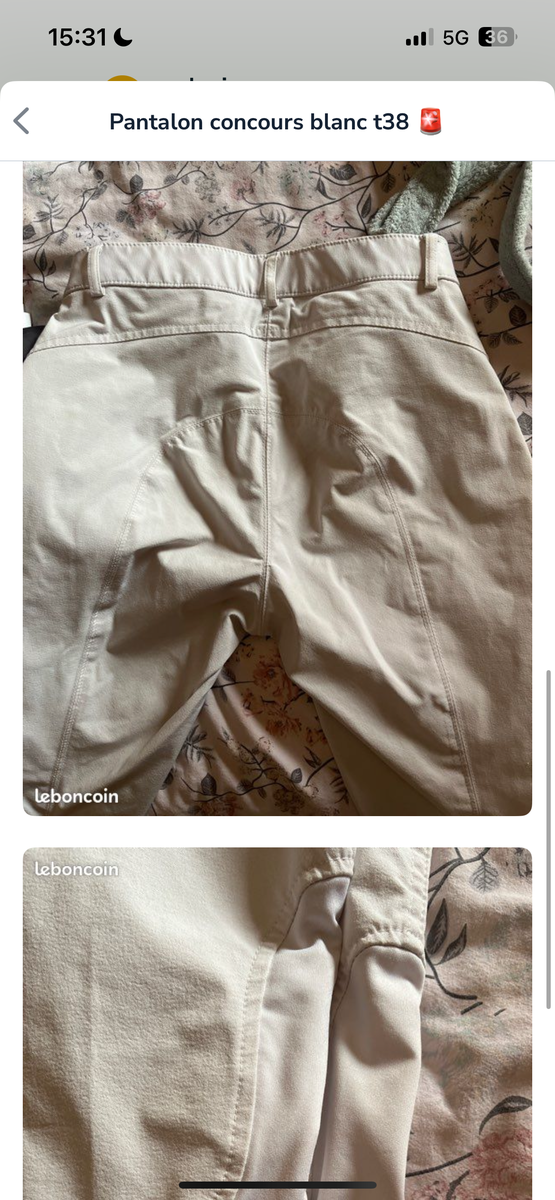 Pantalon de concours blanc equitheme taille 38 full gripp