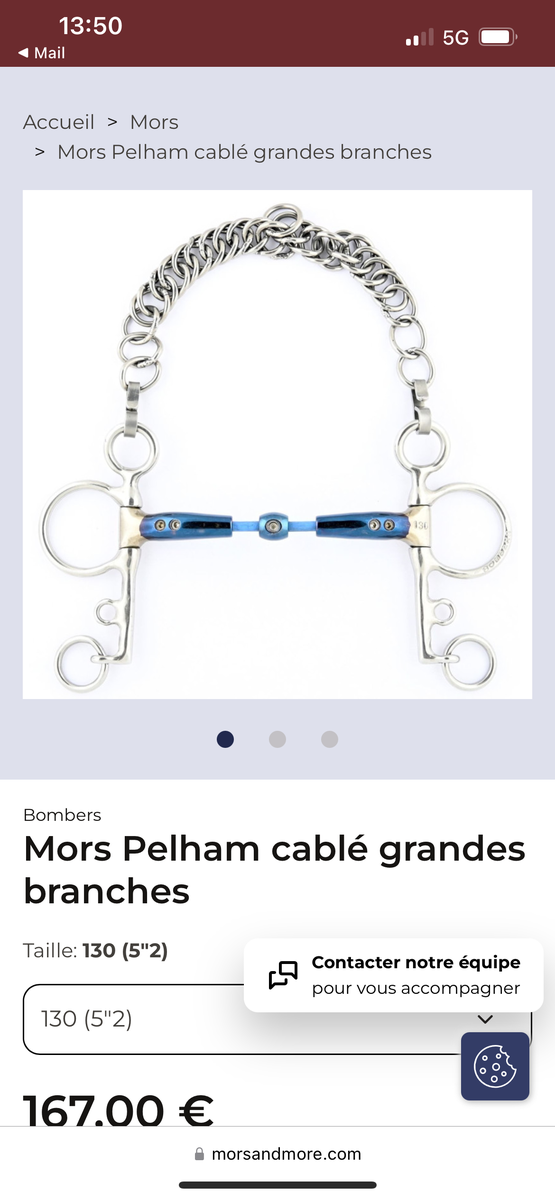Mors Pelham cablé grandes branches (Taille : 130 (5"2))