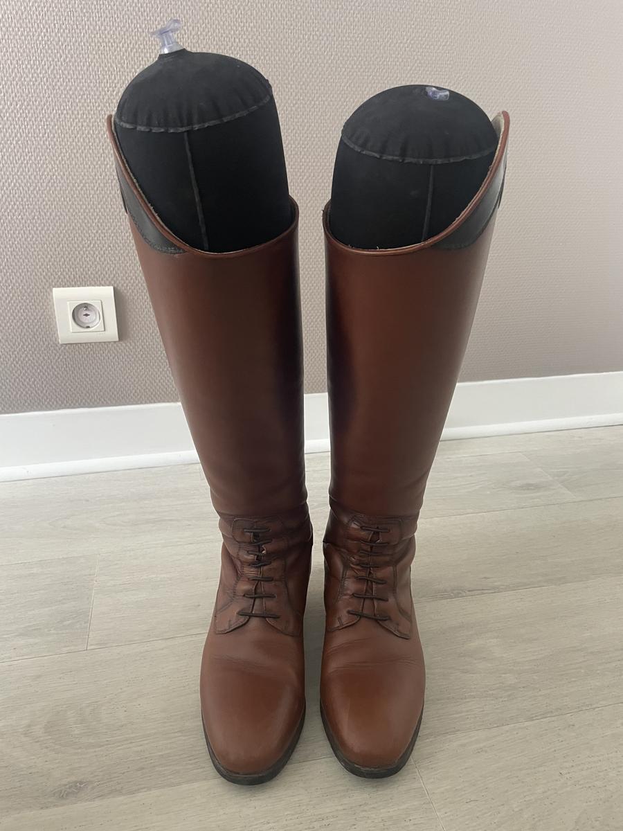 Bottes d'équitation Hathor Bottier sur mesure, cognac, verni noir, de 2021, en superbe état général