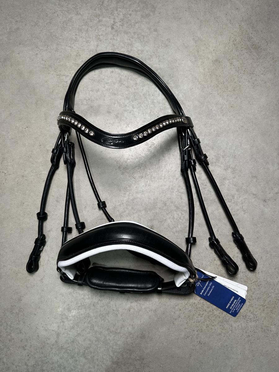 Bride Dy’on noir muserolle large blanche cuir rond