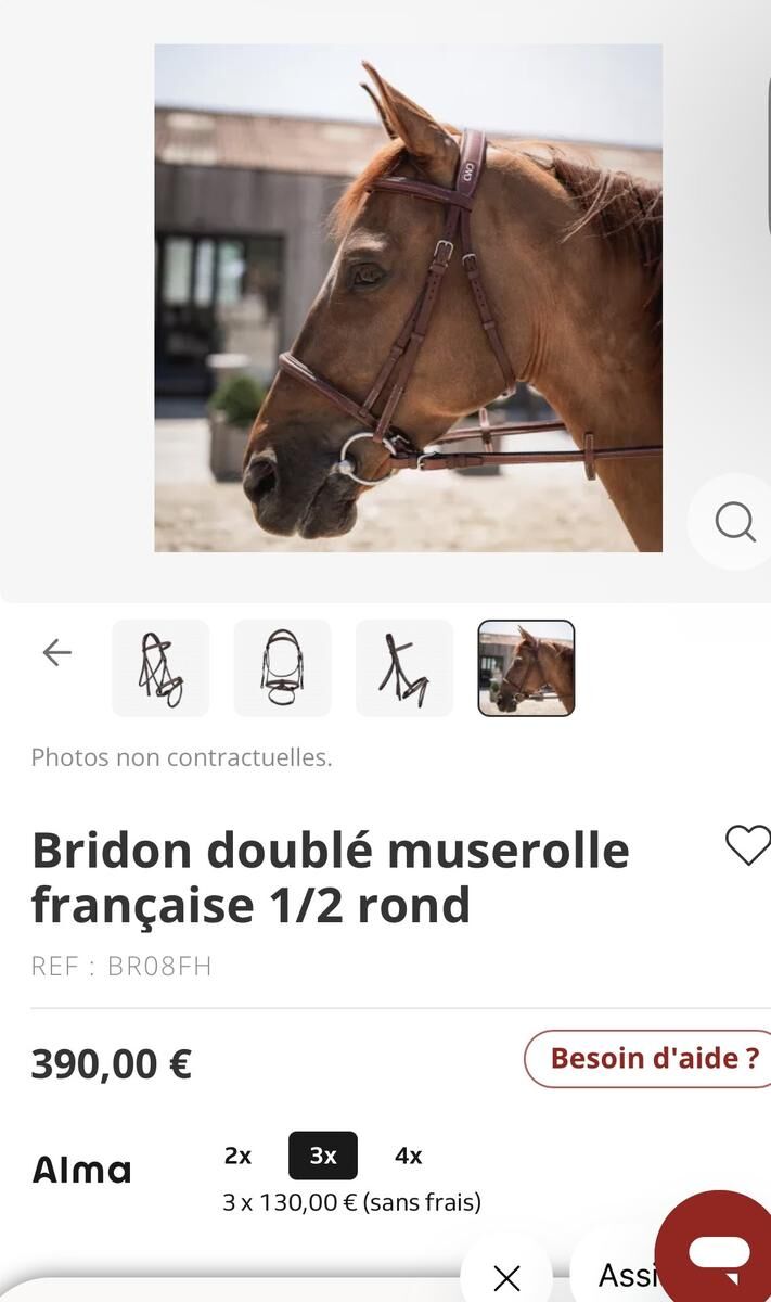 Filet CWD - Bridon doublé muserolle française 1/2 rond